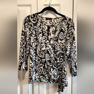 Black and White with Sequins Women's Top Petite Large L